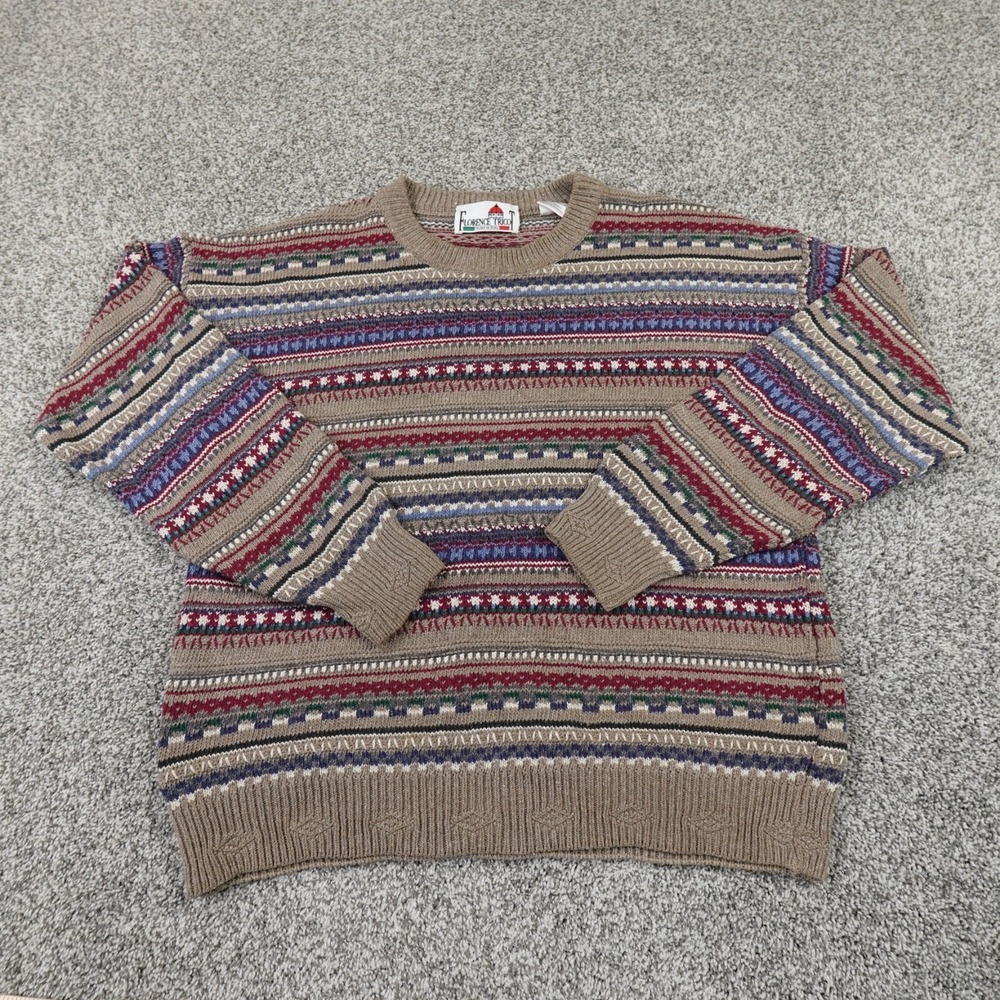 Florence Tricot Sweater Mens L‎ Aztec Cosby 3D Knit Pullover Crewneck Sweatshirt